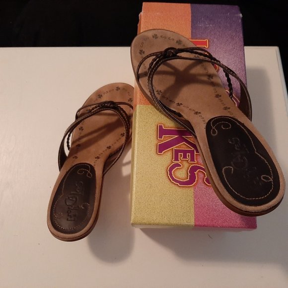 Hotcakes Shoes Brown Leather Strappy 3 Kitten Heel Sandals Soft Felt Insoles Euc Sz 75 M